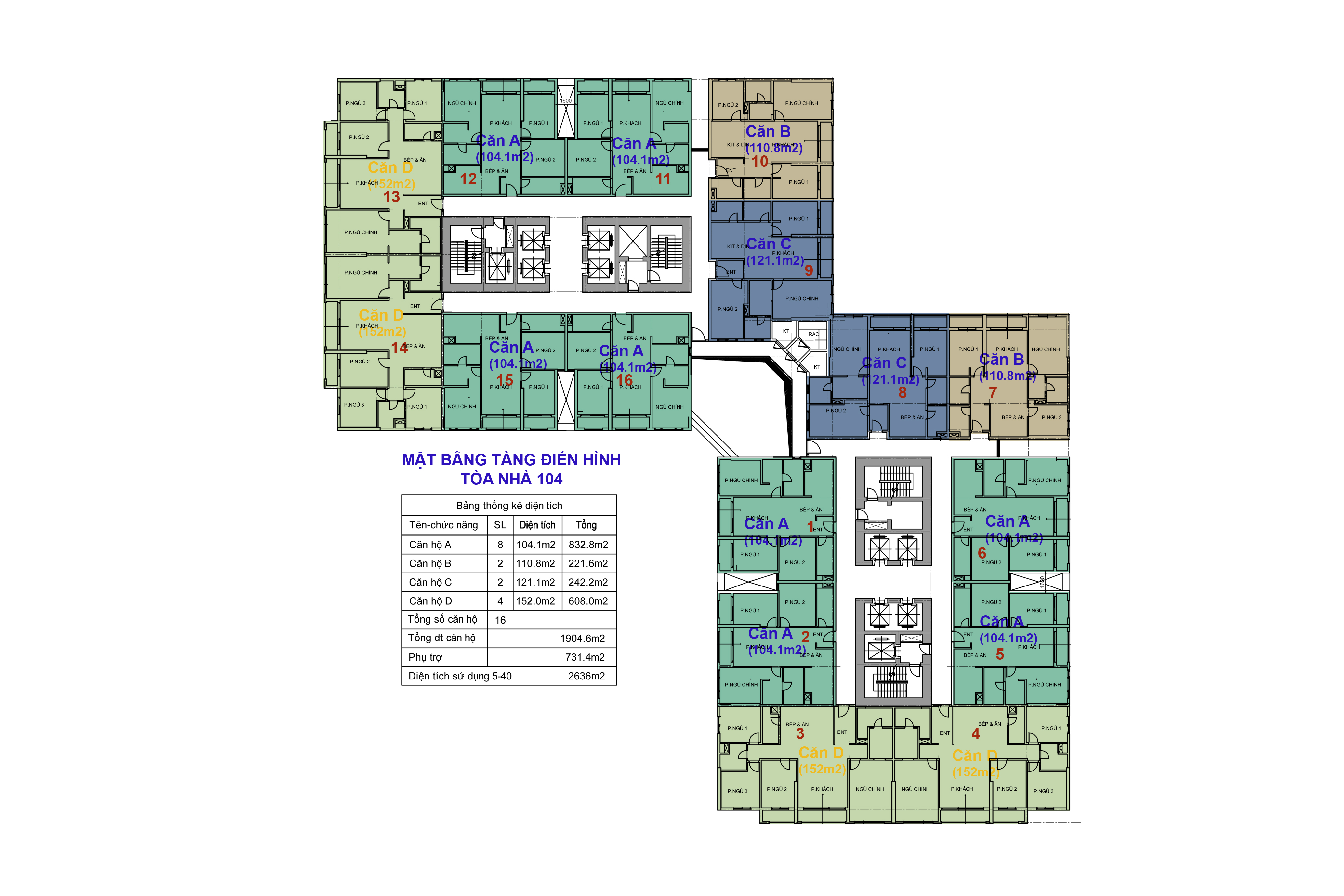 Sơ đồ mặt bằng tòa 104 Chung cư Goldmark city
