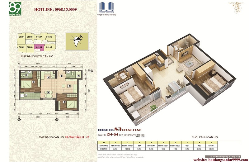 Mặt Bằng Căn Hộ 55,78m2 - Chung Cư 89 Phùng Hưng