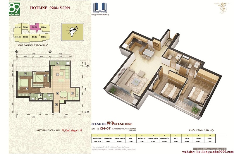 Mặt Bằng Căn Hộ 73,32m2 - Chung Cư 89 Phùng Hưng