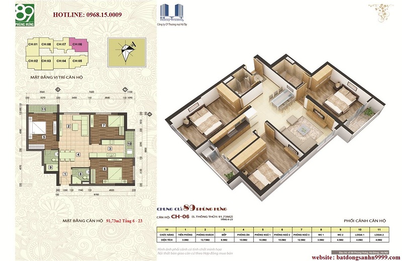 Mặt Bằng Căn Hộ 91,73m2 - Chung Cư 89 Phùng Hưng