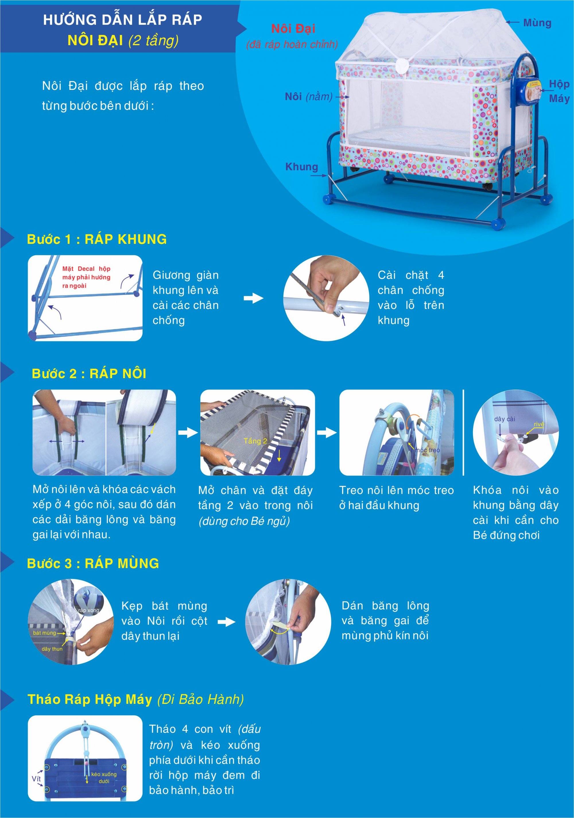 Nôi điện tự động, nôi đại 2 tầng Long Hưng 7 Noi dai 2 tang Long Hung
