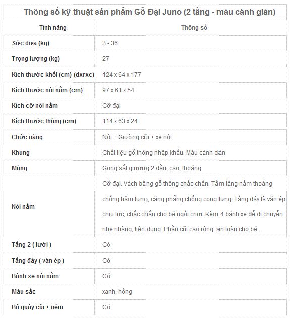 Nôi gỗ đại Juno 2 tầng Long Hưng màu cánh gián 2 Noi go dai 2 tang Juno mau canh gian Long Hung
