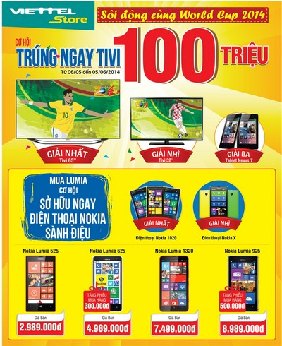 Trúng ngay ti vi trị giá 100 triệu đồng từ Viettel Trúng ngay ti vi trị giá 100 triệu đồng từ Viettel